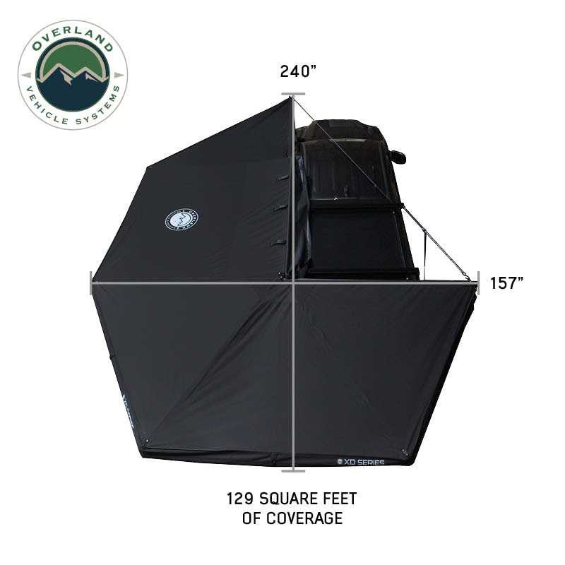 OVS XD Nomadic 270 Degree Awning & Wall Kit Combo – Blackout Fabric, Black Body & Trim with Lights and Travel Cover