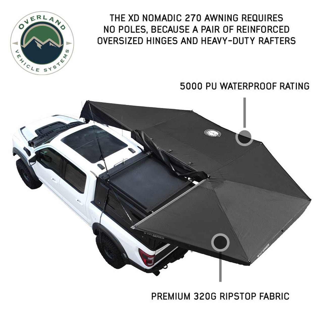 XD Nomadic 270 Degree Awning with Lights & Blackout – Black Body, Grey Trim & Black Travel Cover