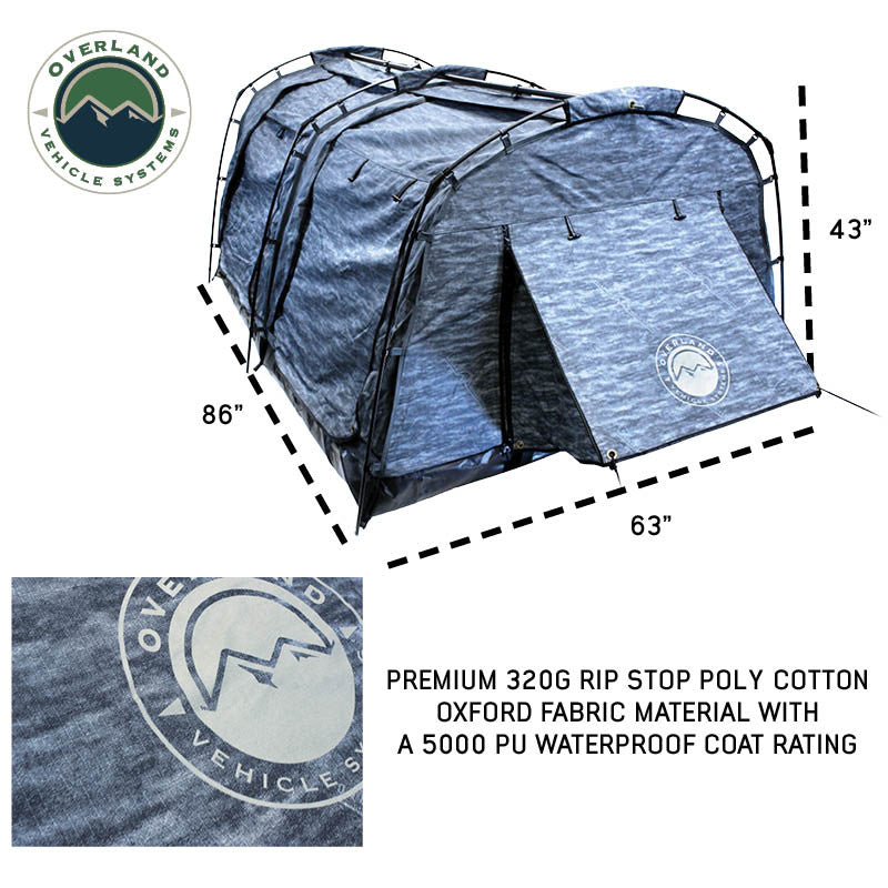 XD Khumbu 2 Swag Ground Tent w/ Black Out, Blue Fabric, and Storage Bag Dimensions and Material and Waterproof Rating