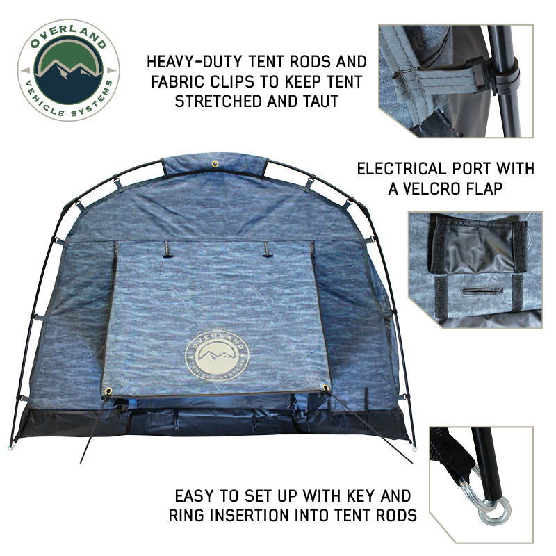 XD Khumbu 2 Swag Ground Tent w/ Black Out, Blue Fabric, and Storage Bag Front