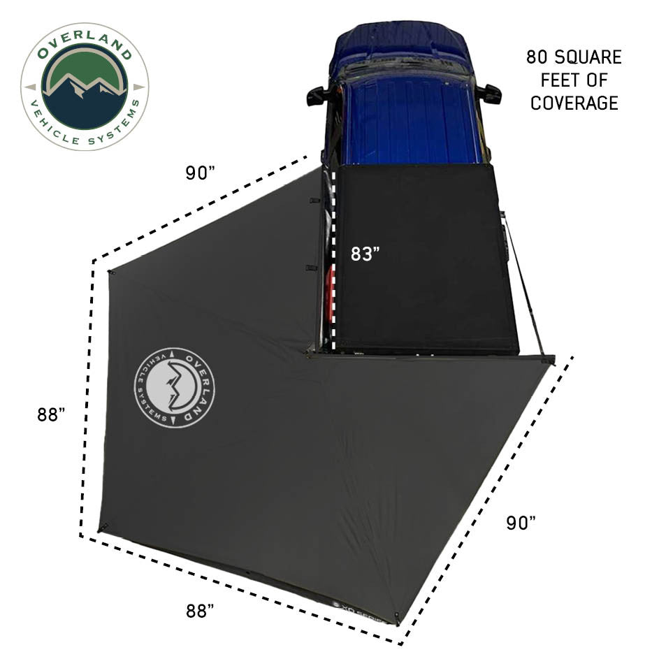 XD Nomadic 270 LT Awning - Black Fabric and Travel Cover Dimensions