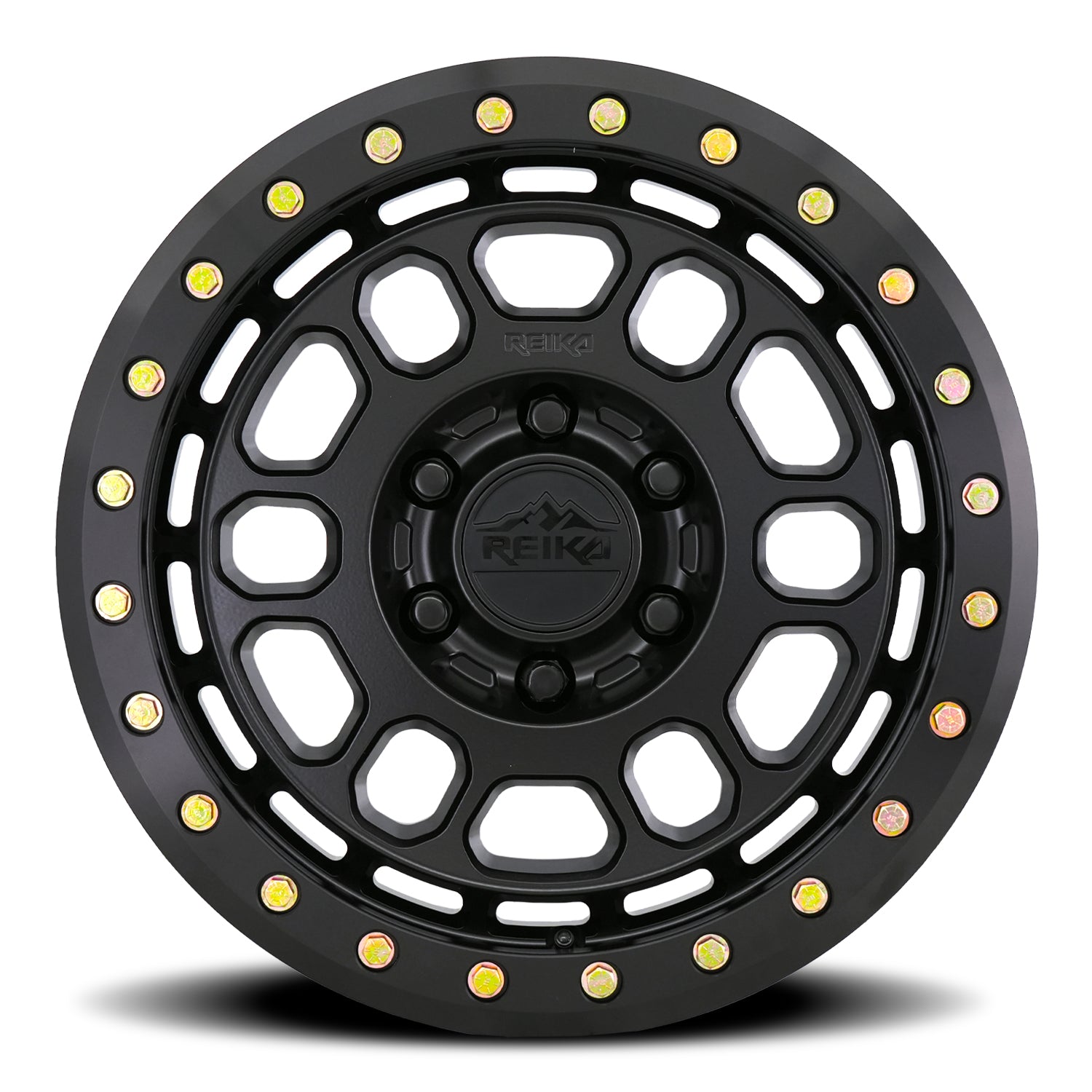 Reika R35 Rambler Beadlock wheel in Satin Black / Black E-Coated Ring – face view