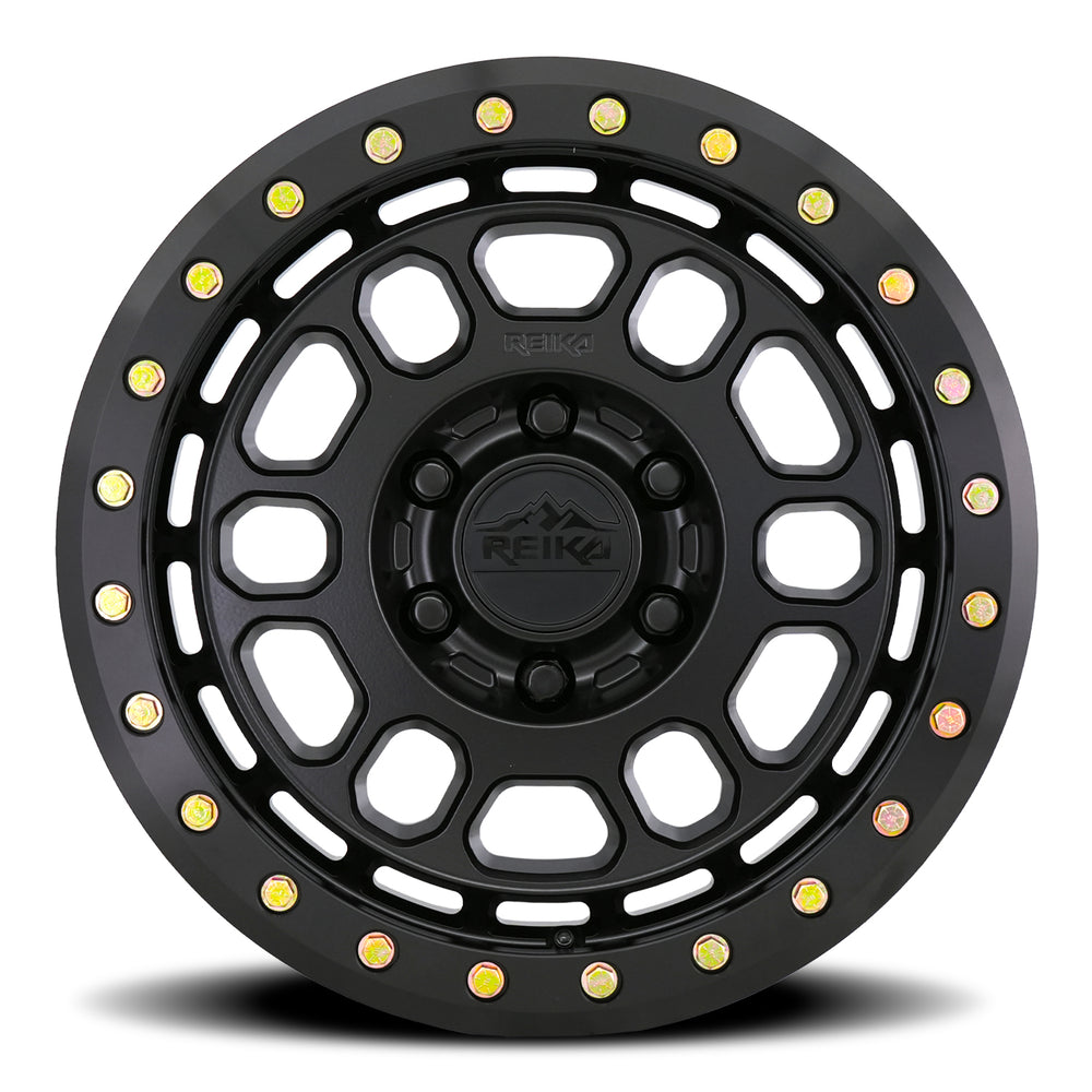 Reika R35 Rambler Beadlock wheel in Satin Black / Black E-Coated Ring – face view