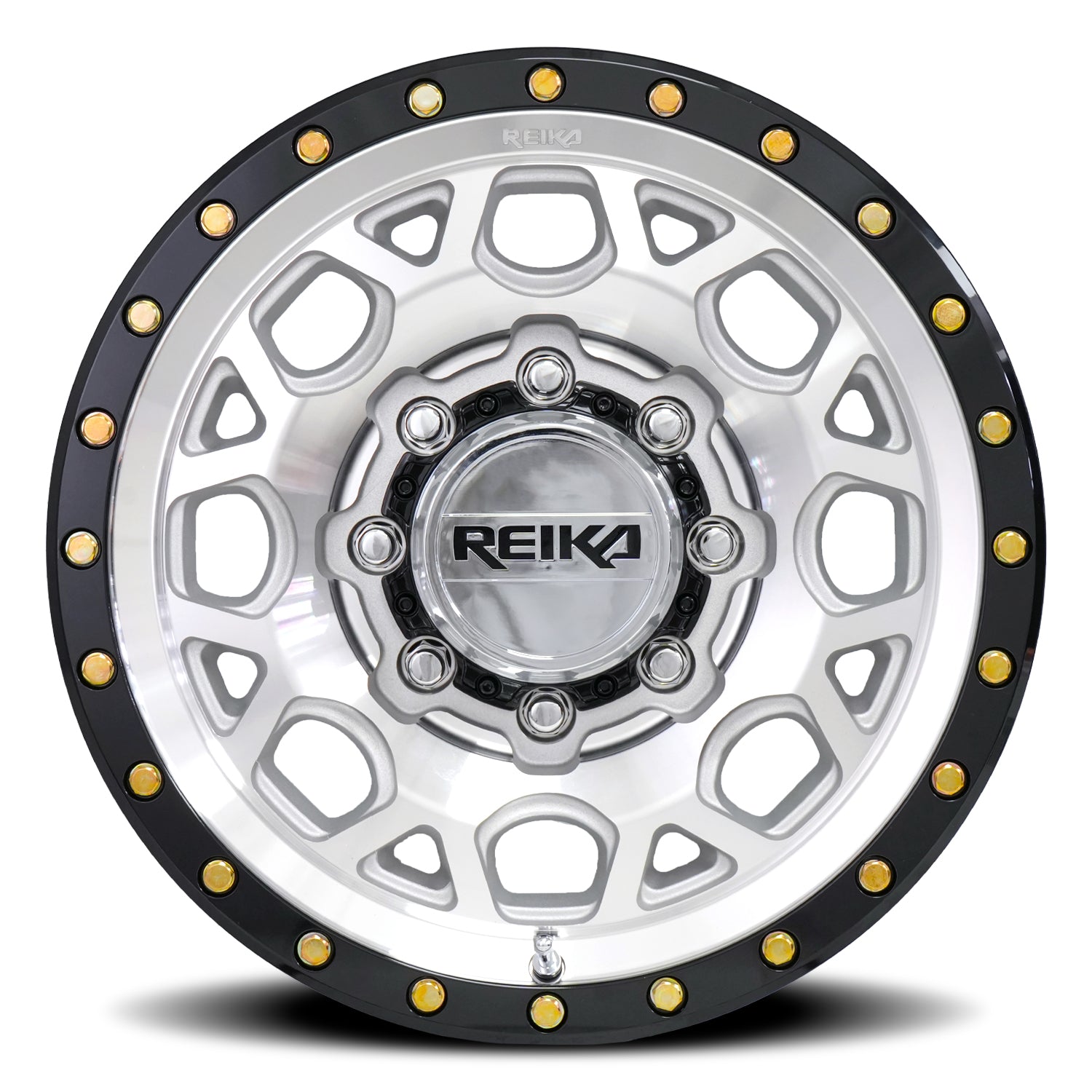 Reika R45 Marauder wheel in Machined / Gloss Black Ring – face view