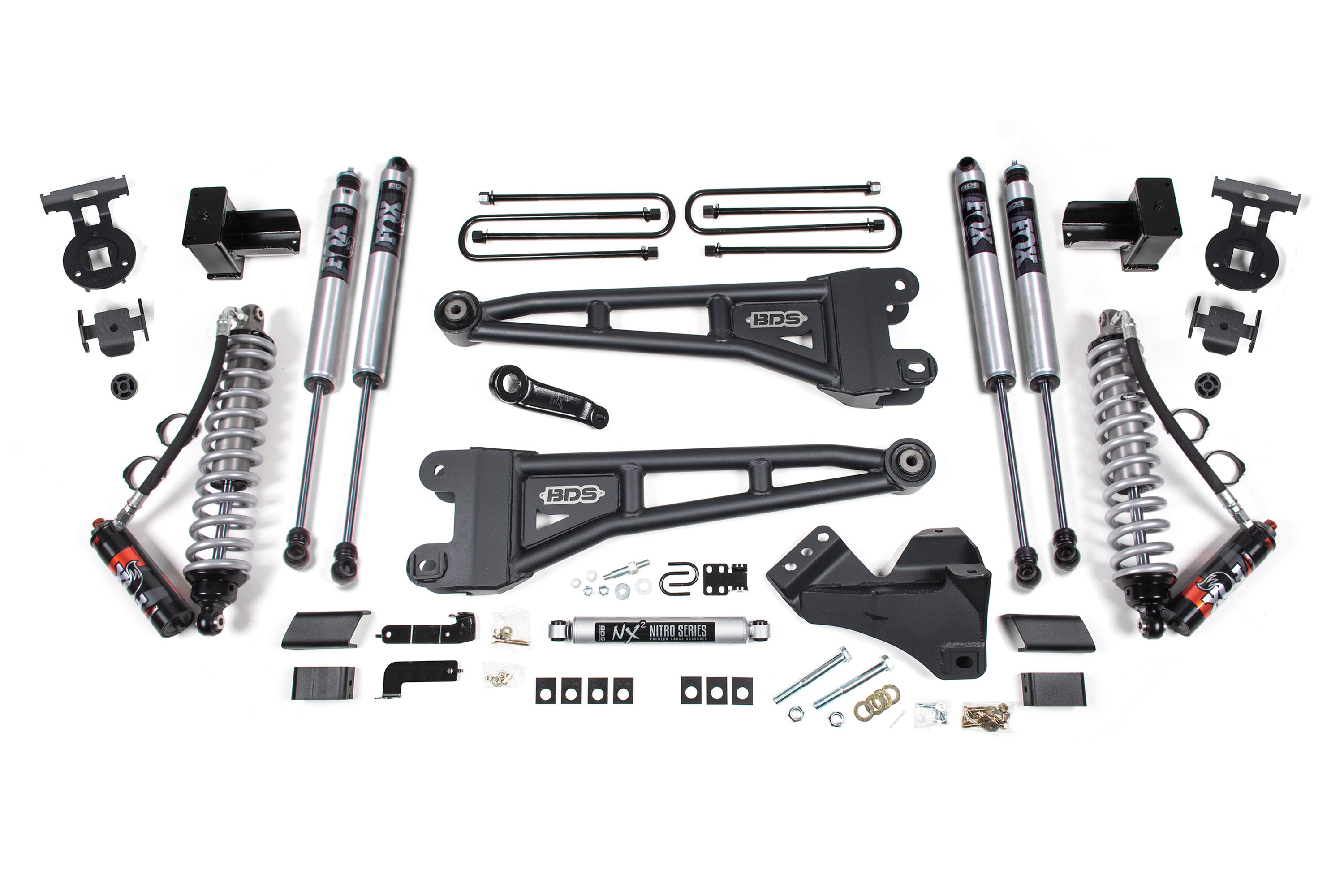 4 Inch Lift Kit w/ Radius Arm | FOX 2.5 Performance Elite Coil-Over Conversion | Ford F250/F350 Super Duty (17-19) 4WD | Diesel - 5 Inch Block With 2 and 3 Leaf Main / FOX 2.5 Performance Elite