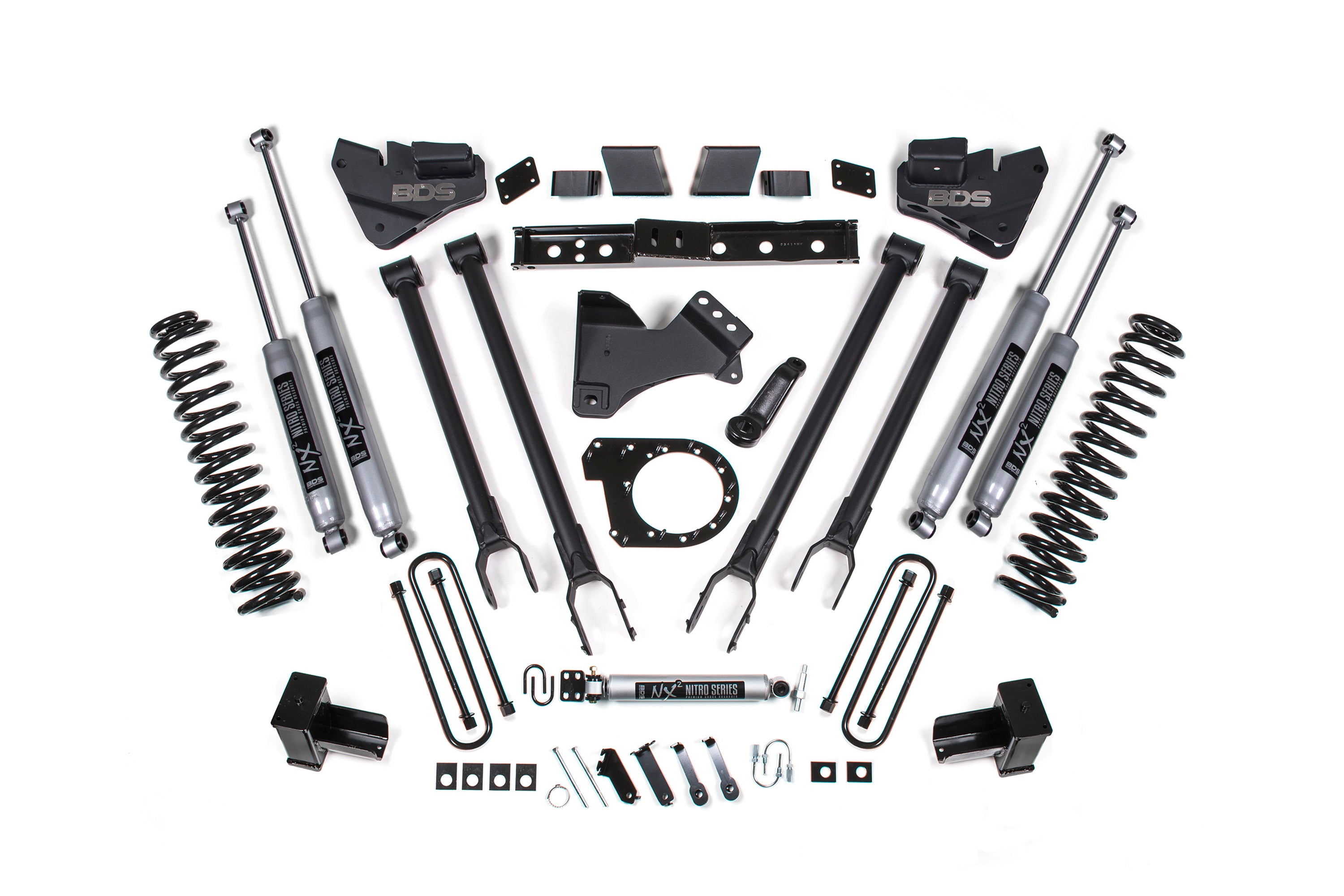6 Inch Lift Kit | 4-Link Conversion | Ford F250/F350 Super Duty (17-19) 4WD | Diesel - 5 Inch Block with 2 Leaf Main / NX2 Nitro Series