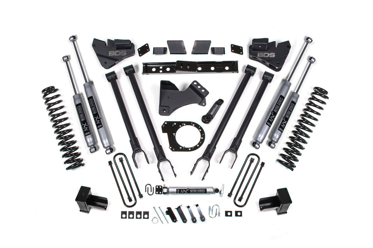 6 Inch Lift Kit | 4-Link Conversion | Ford F250/F350 Super Duty (17-19) 4WD | Diesel - 5 Inch Block with 2 Leaf Main / FOX 2.5 Performance Elite