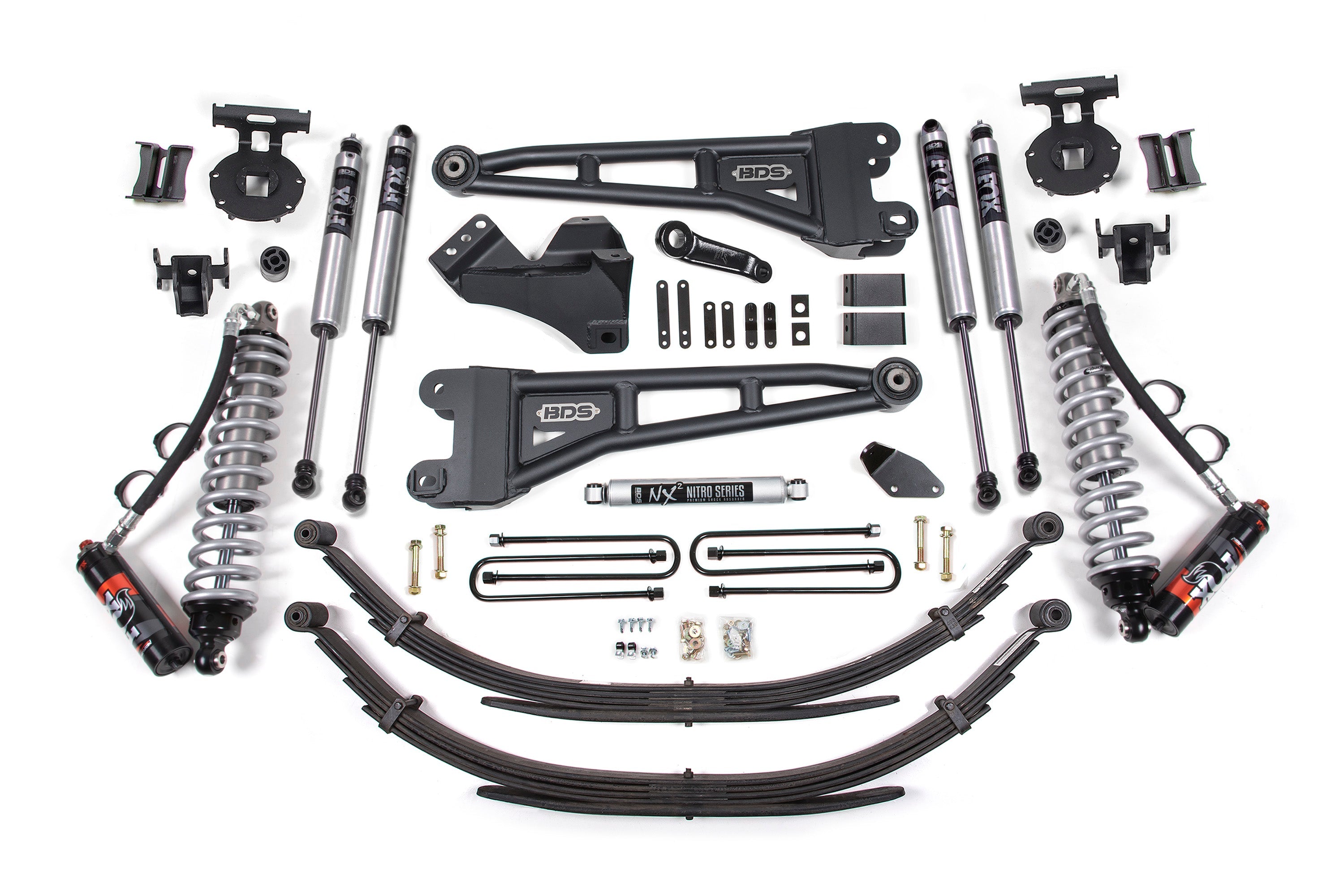 BDS Suspension 4 Inch Radius Arm Lift Kit FOX 2.5 Performance Elite Coilover Conversion Ford F250 F350 Super Duty 4WD Diesel (2008–2010)