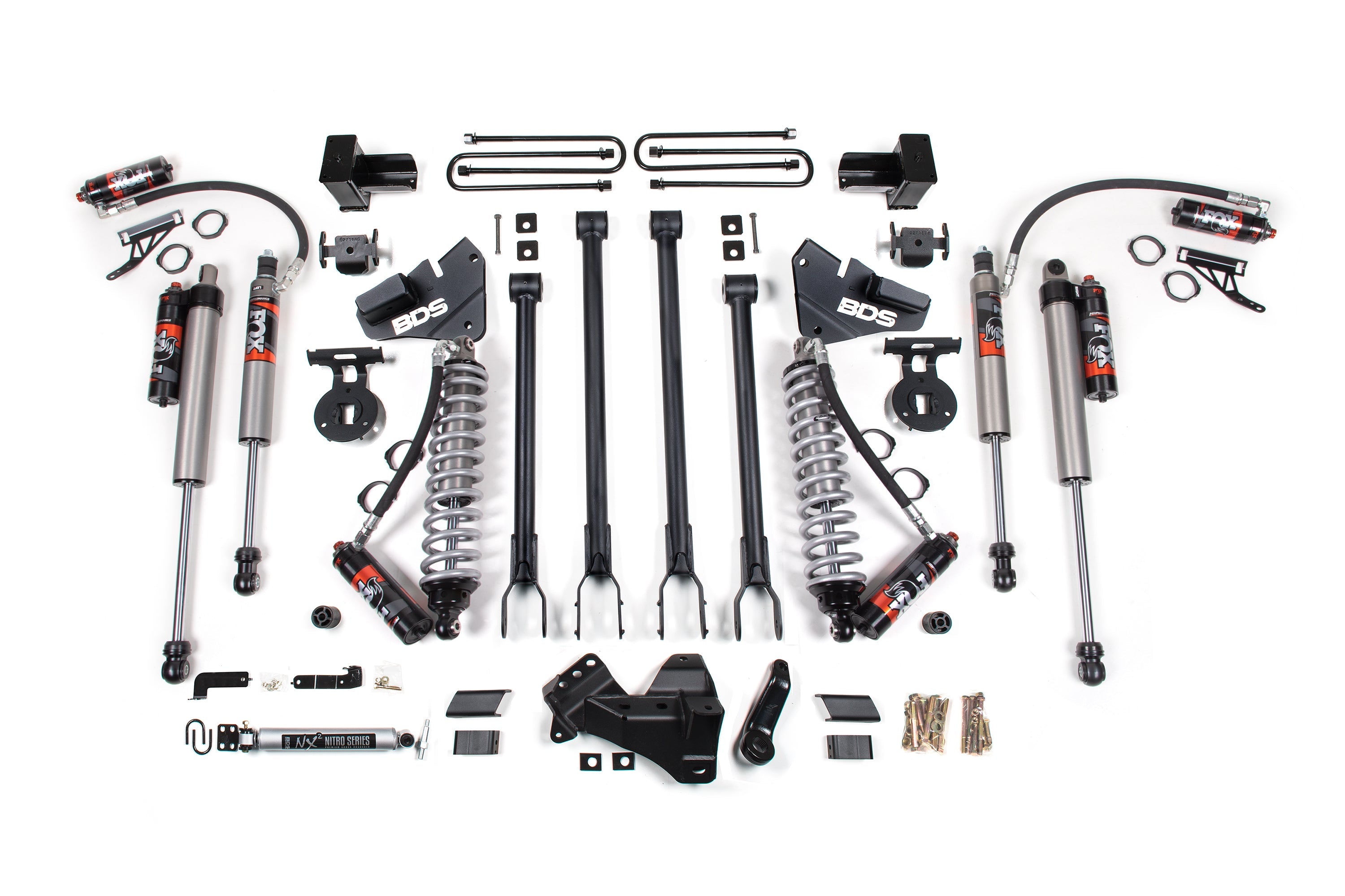 BDS 4 Inch Lift Kit w/ 4-Link and FOX 2.5 Performance Elite Coil-Over Conversion for 2017-2019 Ford F350 Super Duty DRW 4WD Diesel