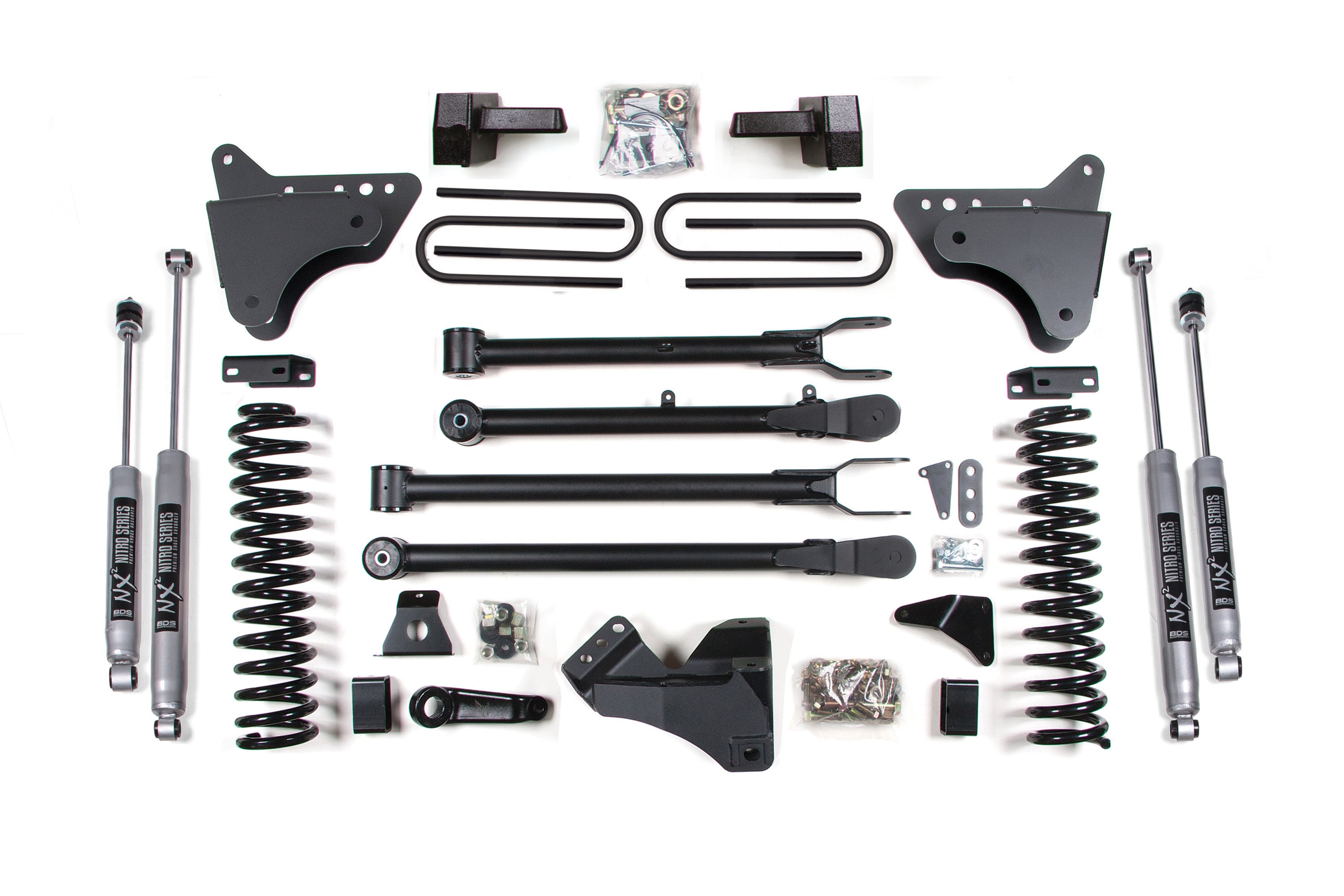 6 Inch Lift Kit w/ 4-Link | Ford F250/F350 Super Duty (05-07) 4WD | Gas - 3 Inch Block Kit + Add-A-Leaf Without Overload / NX2 Nitro Series