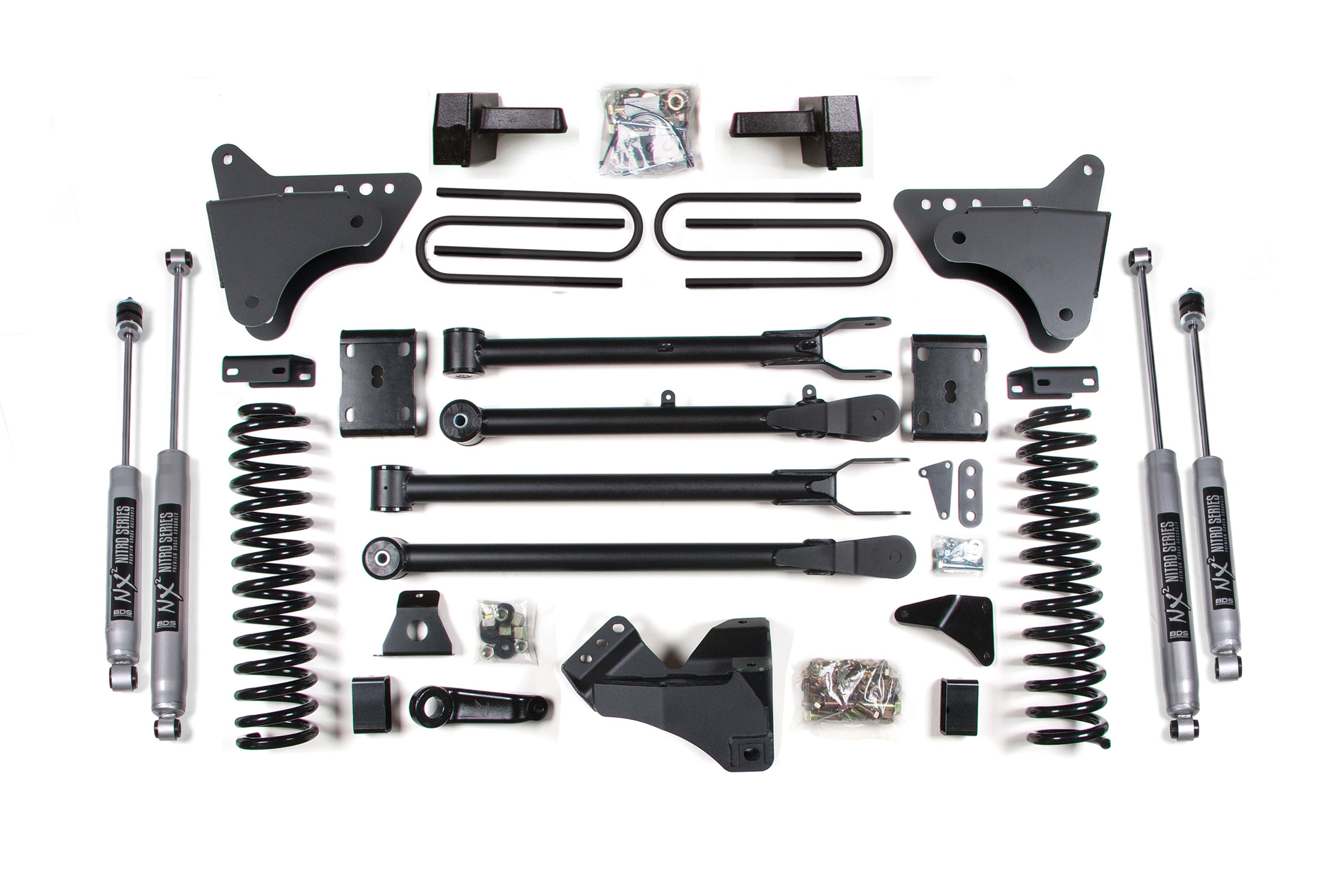 4 Inch Lift Kit w/ 4-Link | Ford F250/F350 Super Duty (11-16) 4WD | Gas - Leaf Springs / NX2 Nitro Series