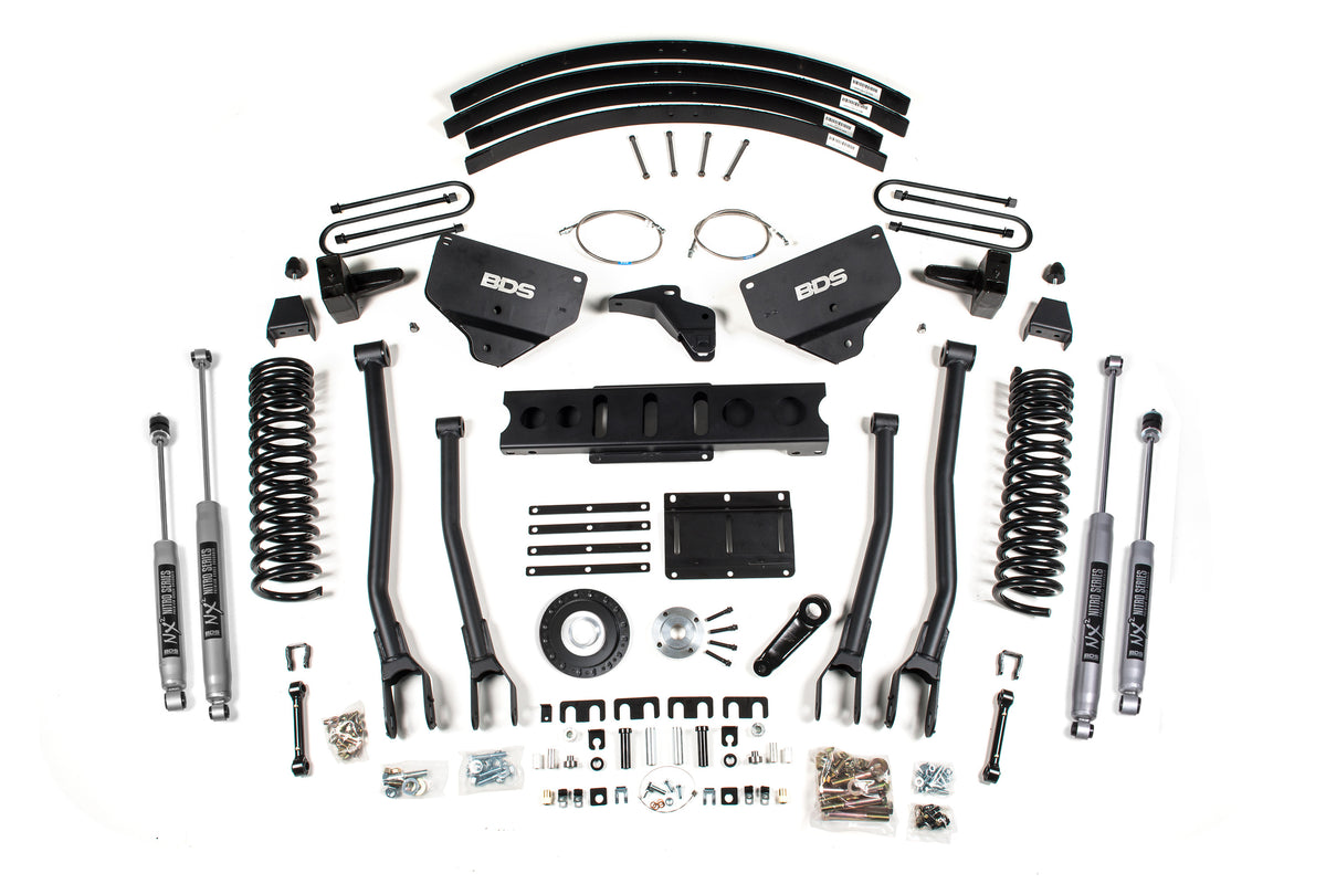 8 Inch Lift Kit w/ 4-Link | Ram 3500 (13-18) 4WD | Diesel - 5 Inch Block Kit and Add-A-Leaf / 6 Bolt / NX2 Nitro Series