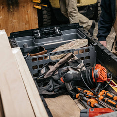 [A0083-4DIV-GRY, A0082-2DIV-GRY] Image of a Divider inside a drawer organizing power tools