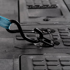 [A0087-RING-BLK] Ratchet Strap attached to a D-Ring Tie Down
