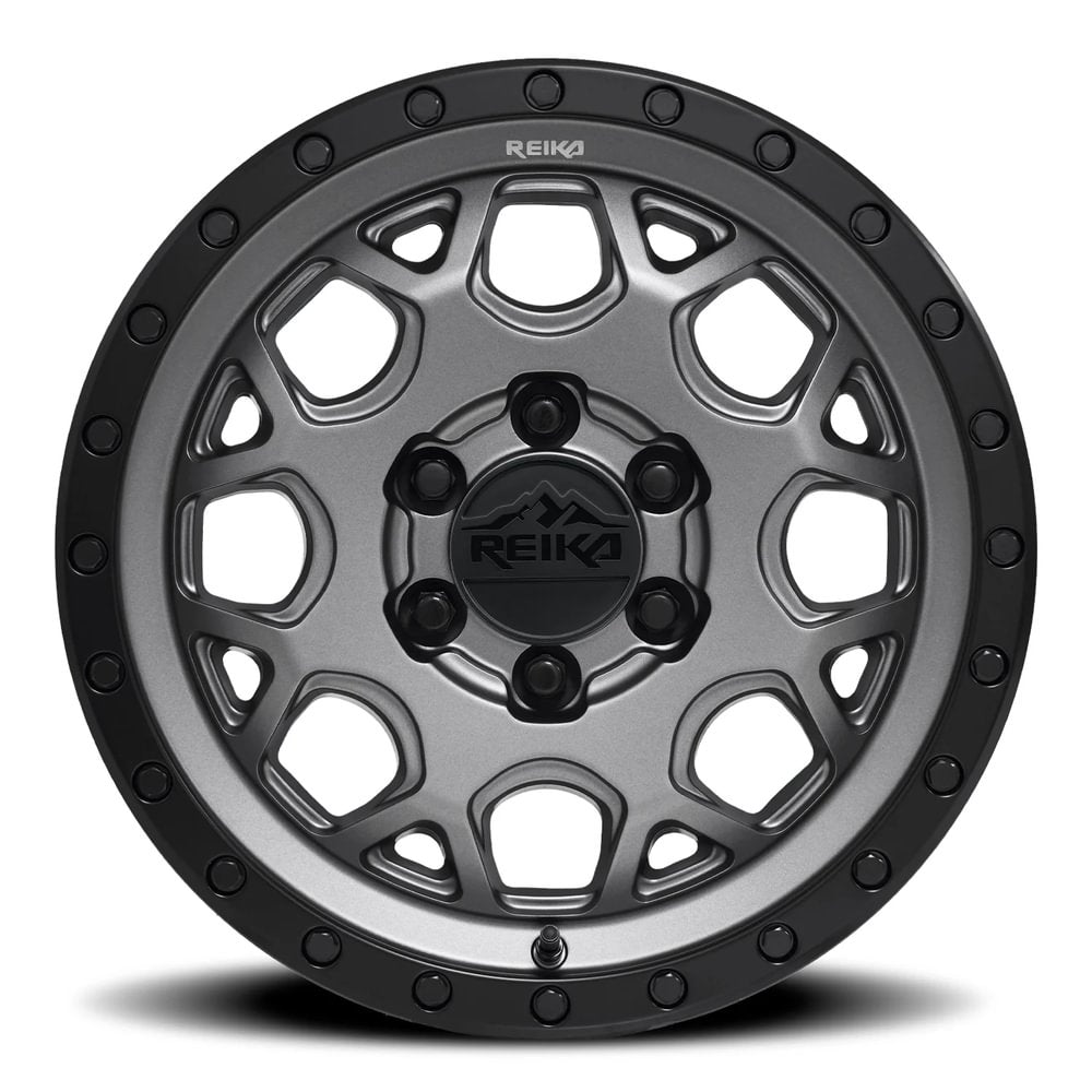 Reika R45 Marauder wheel in Gunmetal Grey / Satin Black Ring – face view