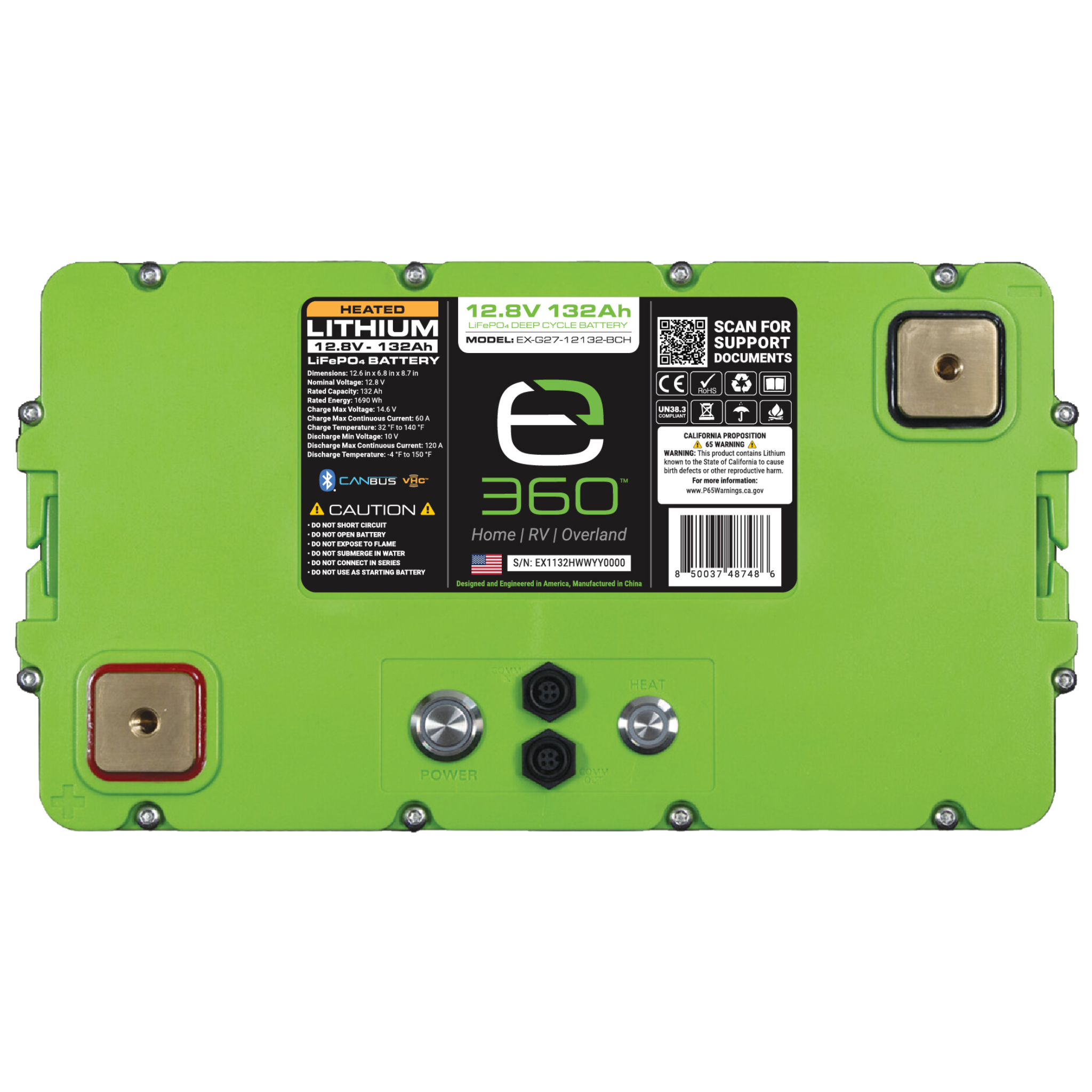 Expion360 12V 132Ah LiFePO4 Lithium Battery Group 27 – Heated, Bluetooth, High Density