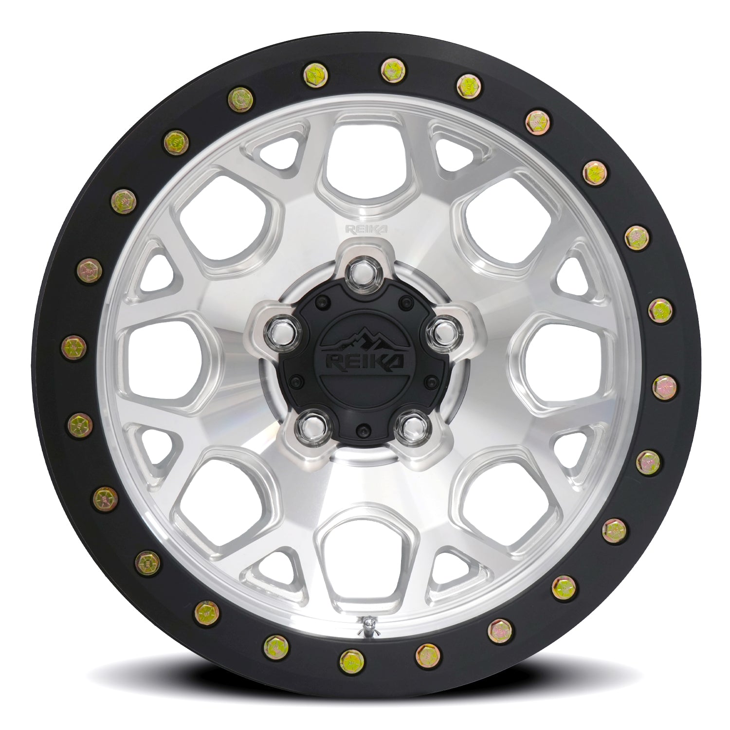 Reika R45 Marauder Beadlock wheel in Machined / Black E-Coated Ring – face view