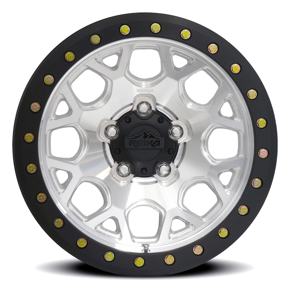 Reika R45 Marauder Beadlock wheel in Machined / Black E-Coated Ring – face view