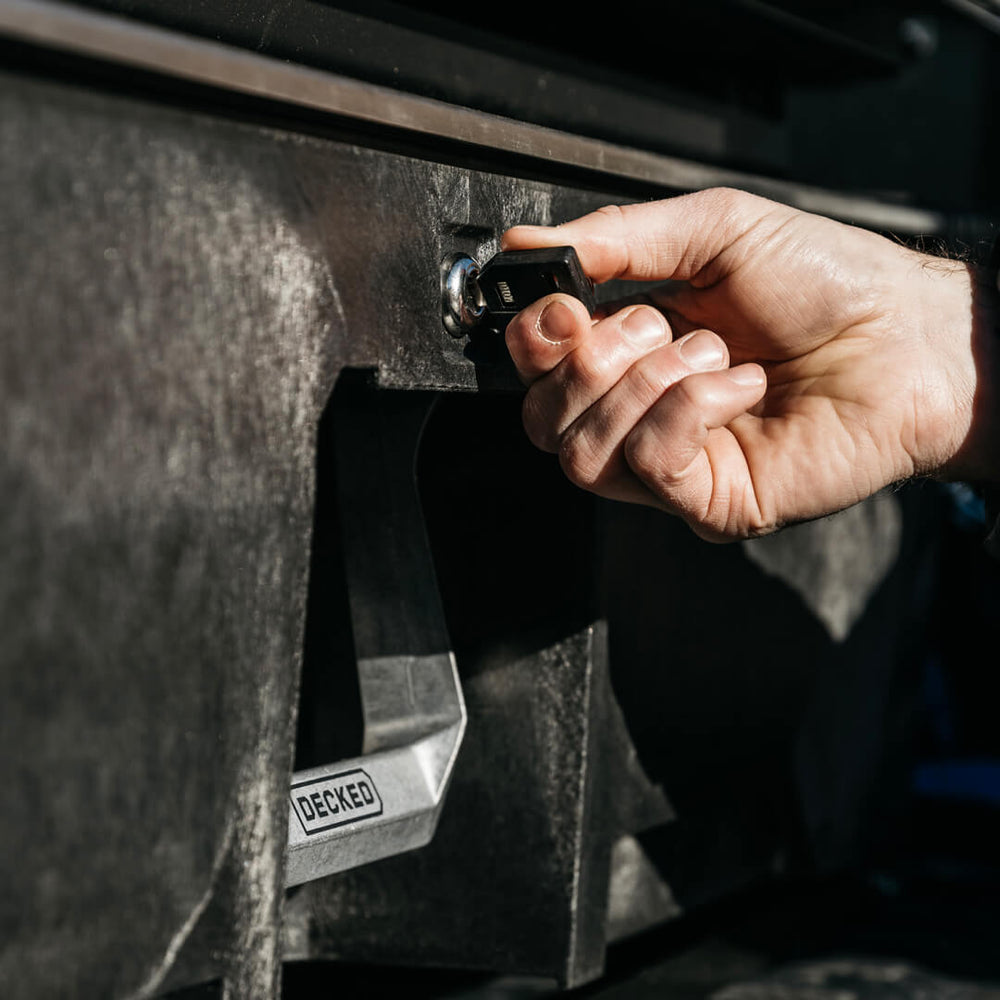 [A0062-LOCK, A0063-LOCK, A0066-LOCK, A0068-LOCK] Closeup of a hand opening a drawer lock with a key