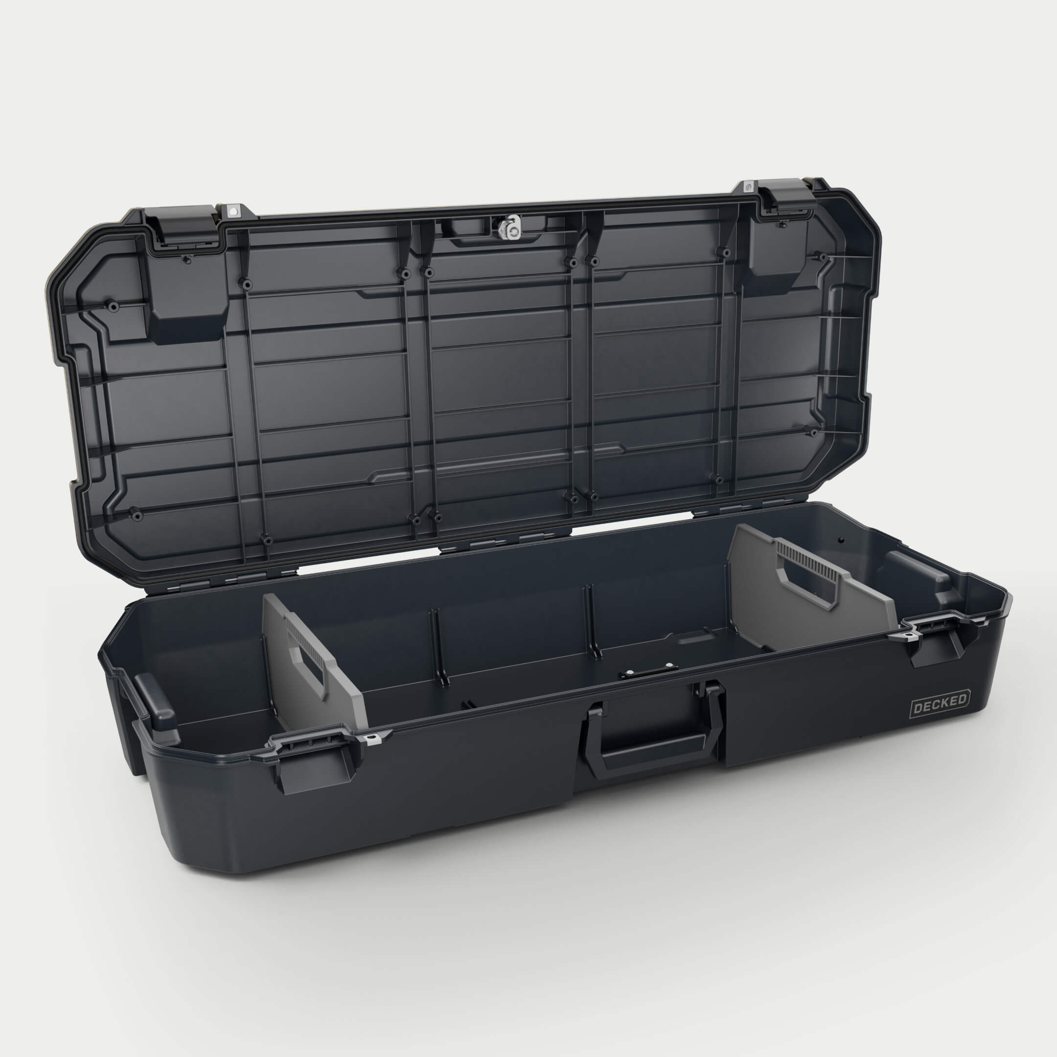[A0030-MMAN-BLK] Angle view of an open black Honcho with dividers