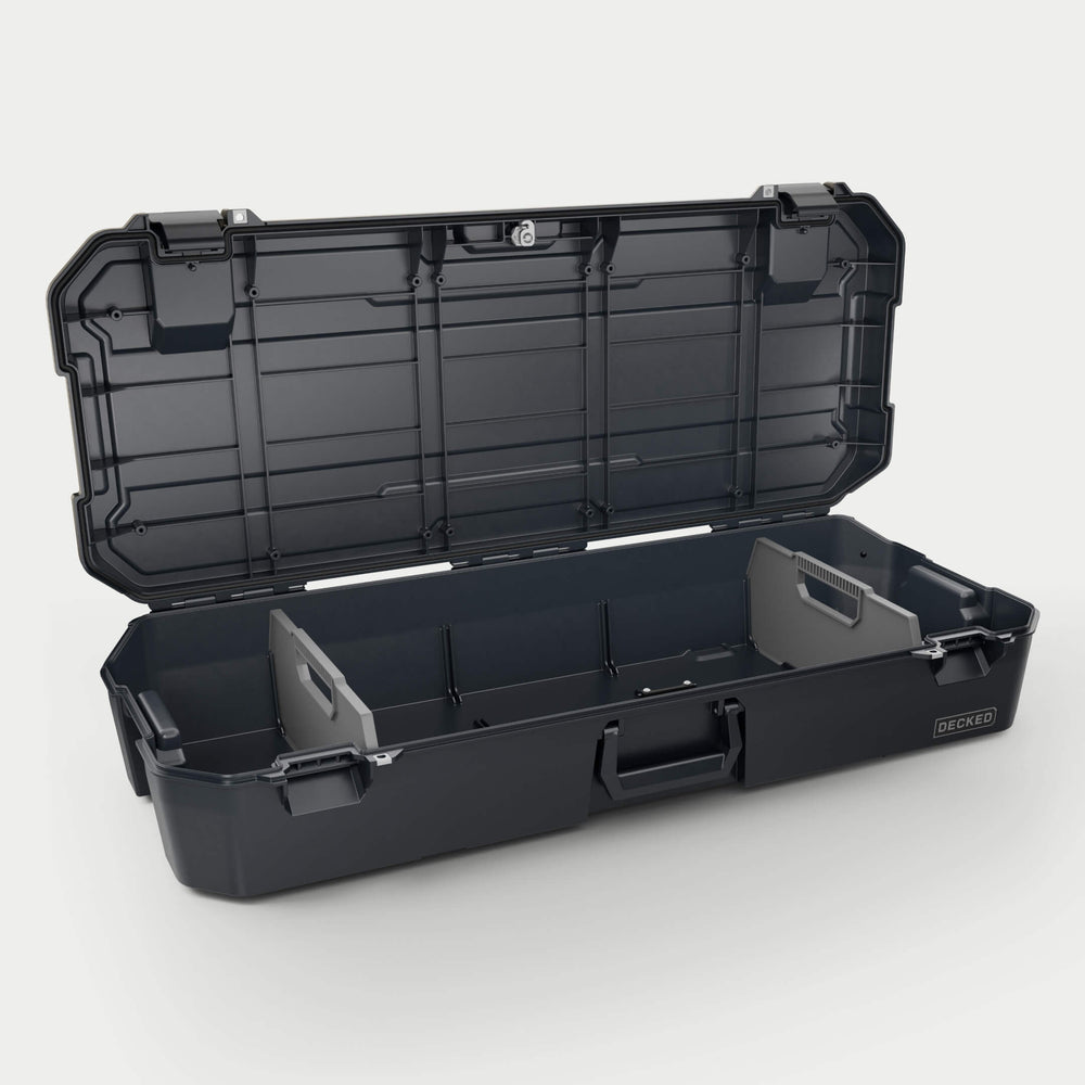 [A0030-MMAN-BLK] Angle view of an open black Honcho with dividers