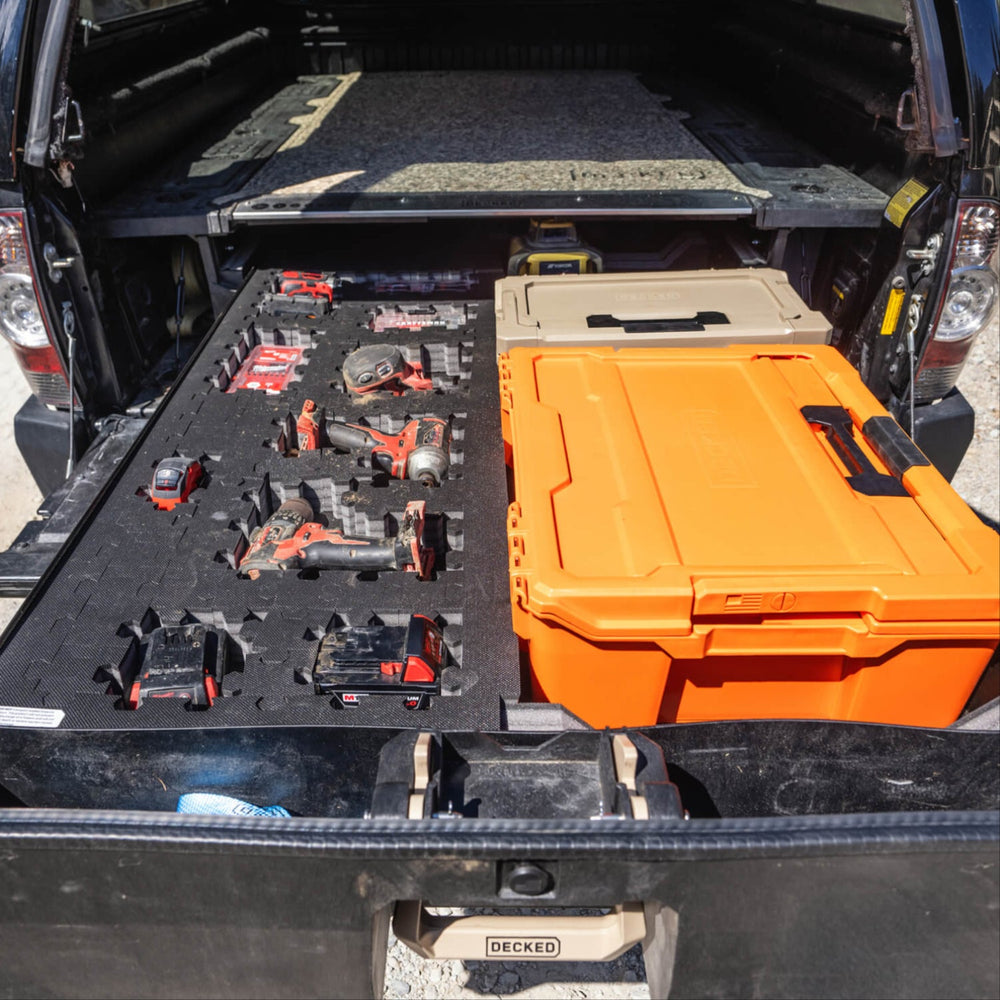 [A0152-PZFM-VYLG, A0153-PZFM-VYST] A Midsize truck's Piecekeeper PuzzleFoam inside of his DECKED Drawer.