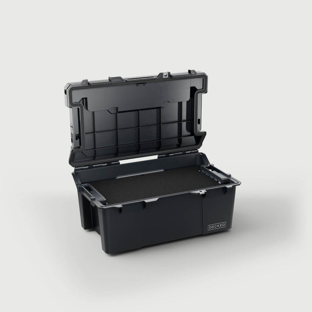 [A0010-SIXR-BLK] Side angle view of a black Sixer 16 open with the custom foam  inside (sold separately).