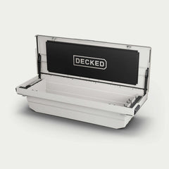 [DTB2-WHT, DTB2T22-WHT] White DECKED Tool Box with 'DECKED' branding on a white background