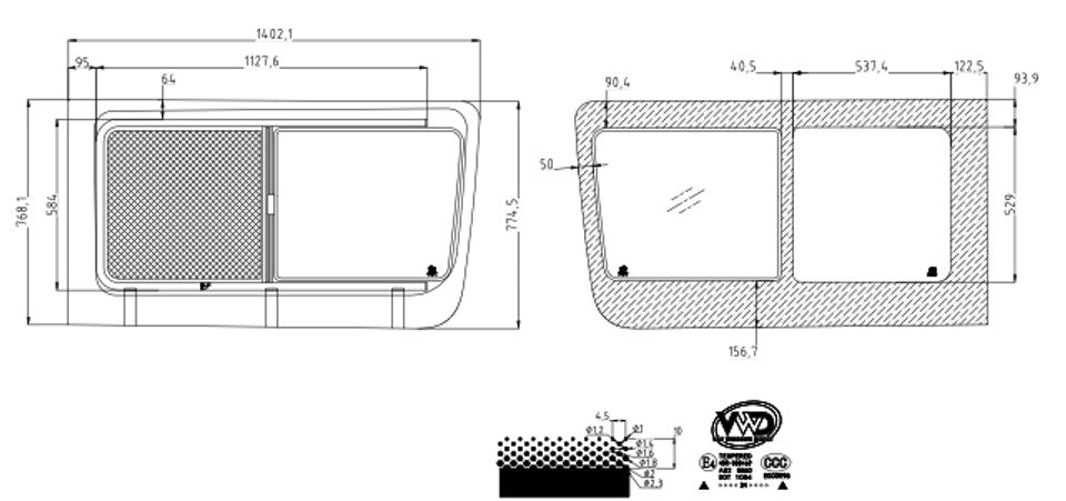VWD Mercedes Sprinter Slider Window | 2007+ | Driver Side Forward Rear-Opening (SL101-SER)