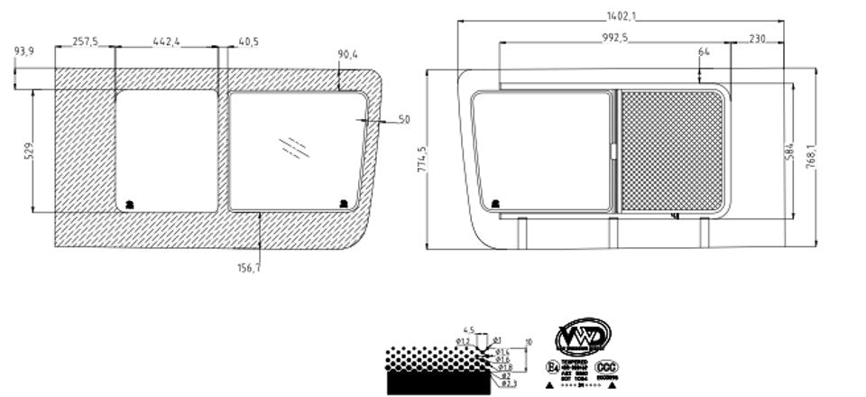 VWD Mercedes Sprinter Slider Window | 2007+ | Passenger Side Sliding Door Rear-Opening (SR101-SER)