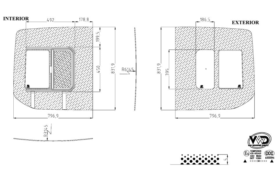 VWD Mercedes Sprinter Slider Window | 2019+ | Passenger Side Rear Cargo Door (SR119-SE)